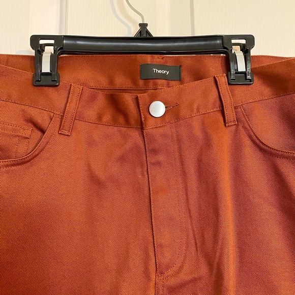 Theory Tech Raffi Compact Straight Slim Fit Ponte Pants in Burnt Orange - Picture 5 of 9